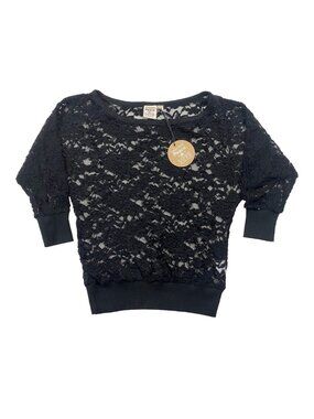 URBAN BEHAVIOR Black Whimsigoth Lace Top S Batwing Sheer Y2K Grunge Fairycore